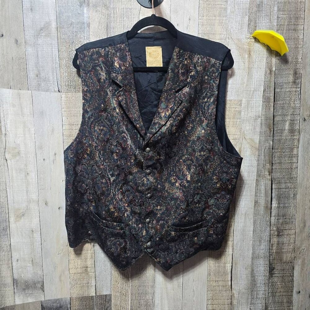 Wah Maker Vintage Paisley Tapestry Jacquard Satin Vest XL Western Cowboy Retro